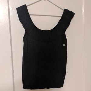 Black top with ruffle scoop neck